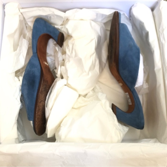 Chloe Size 37 (US 7) Oli 50mm Suede Blue Mule Sandals - Picture 2 of 9
